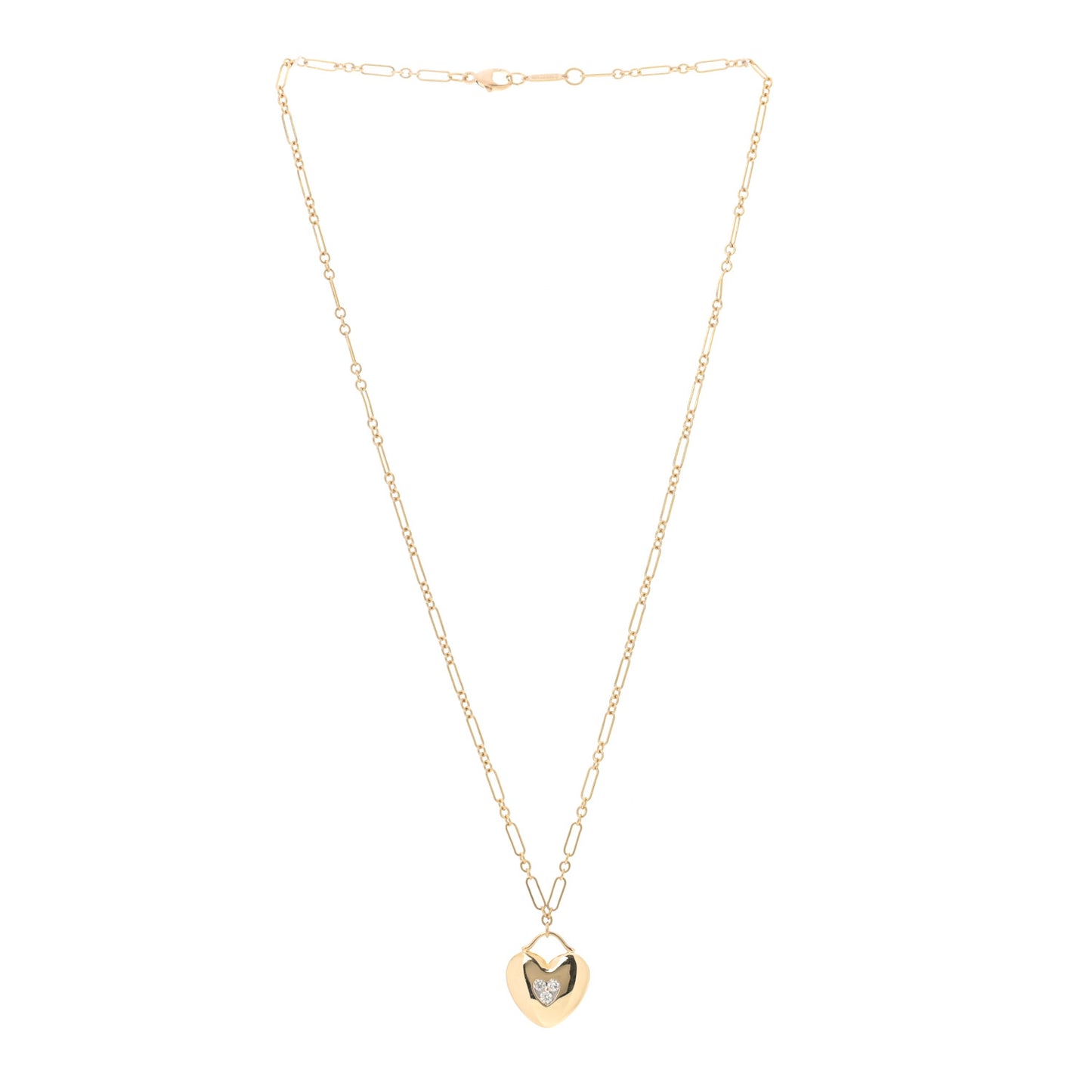 18K Yellow Gold Diamond Heart Pendant Link Chain Necklace