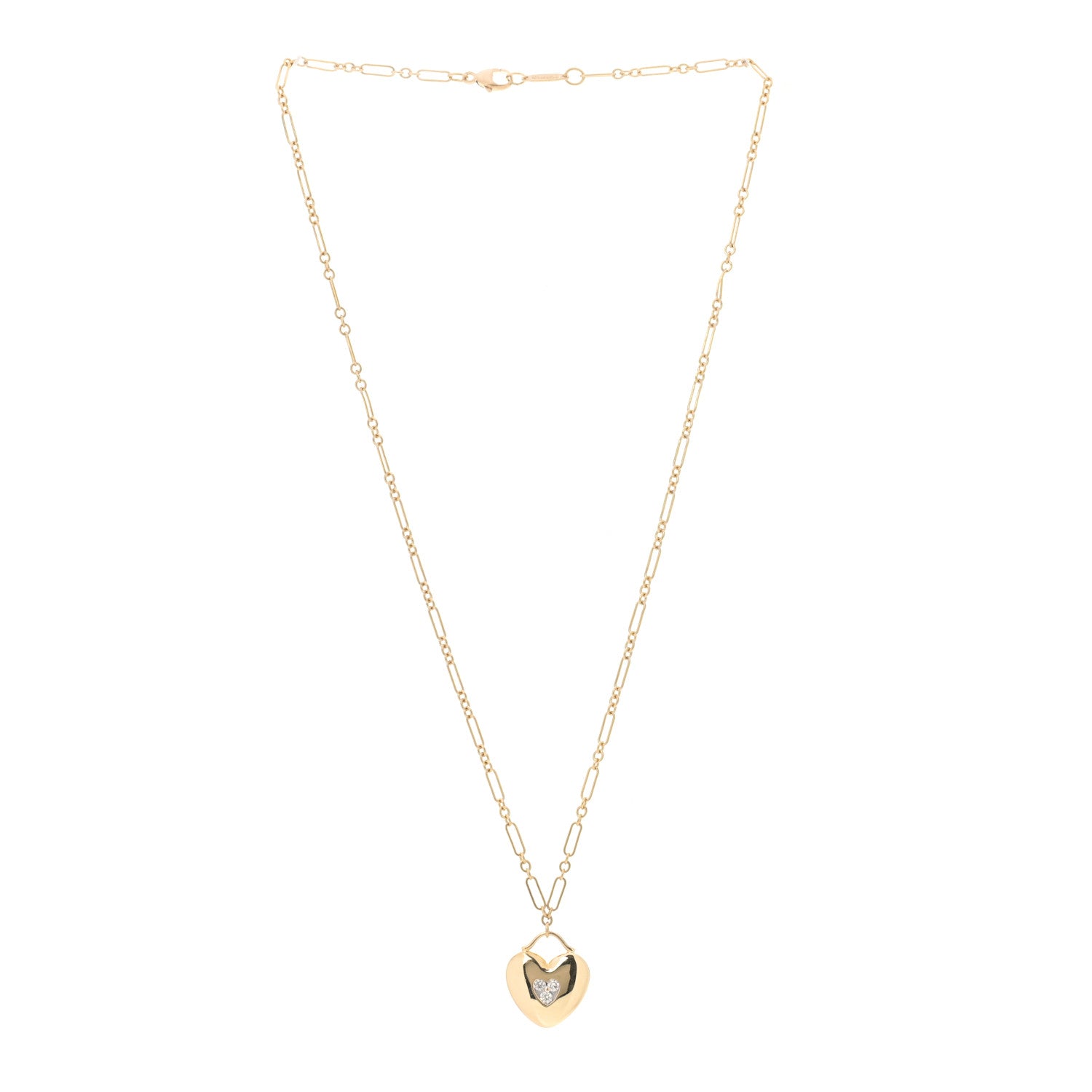 Tiffany 18K Yellow Gold Diamond Heart Pendant Link Chain Necklace 3 of 6