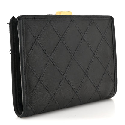 Chanel Lambskin Diamond Stitched Compact French Wallet Black 3 of 14