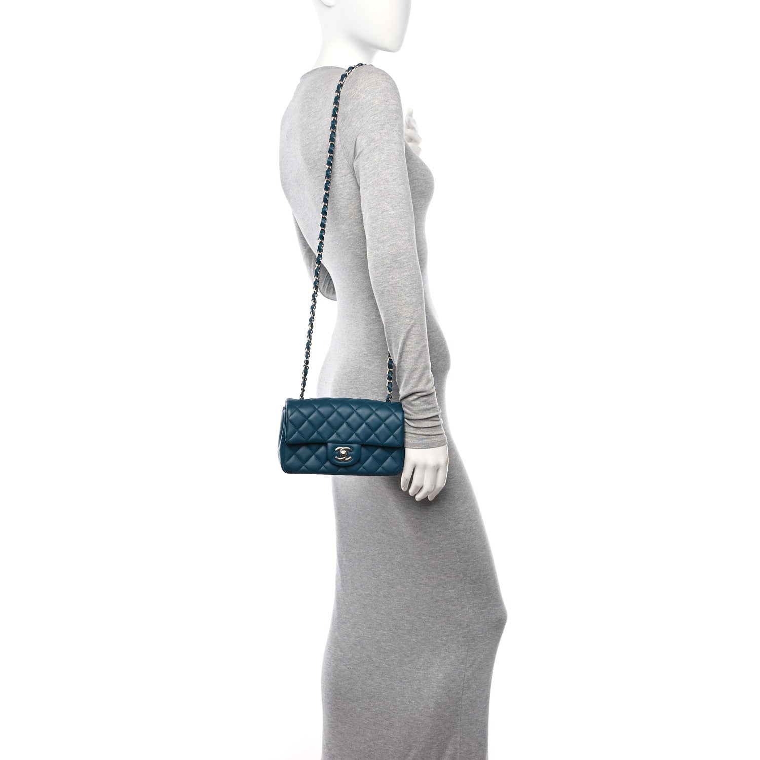 Chanel Lambskin Quilted Mini Rectangular Flap Dark Blue 2 of 12
