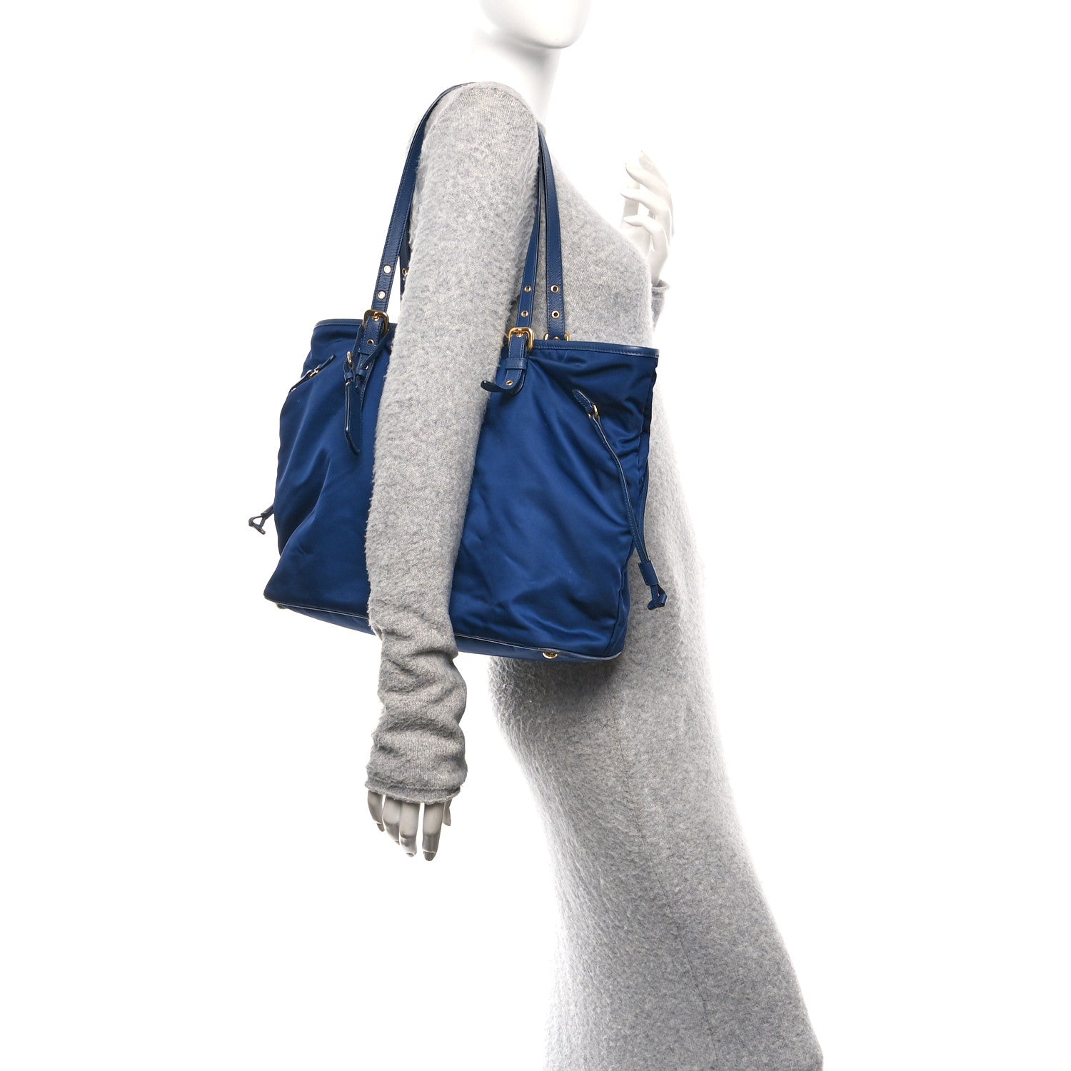 Prada Tessuto Nylon Saffiano Tote Baltico 2 of 9