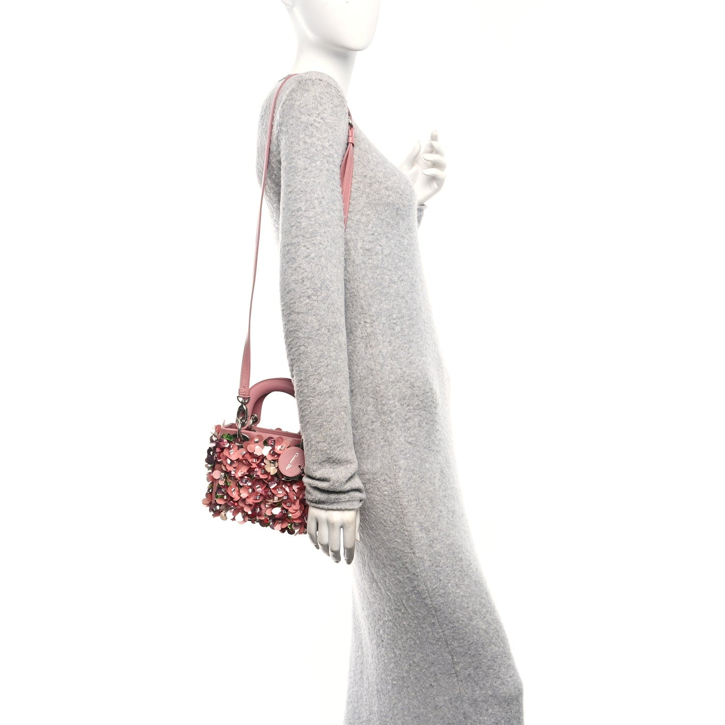 Calfskin Flower Charm Embellished Mini Lady Dior Pink