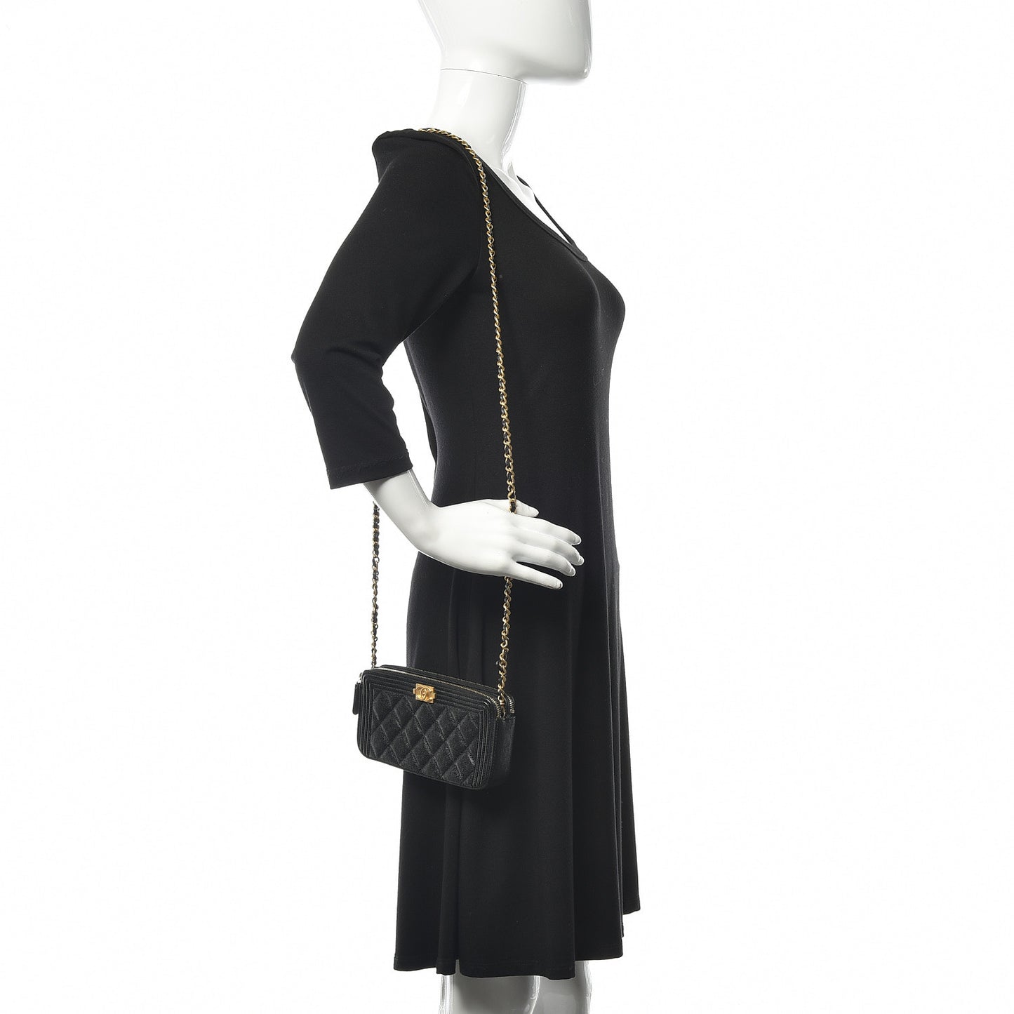 Caviar Quilted Small Boy Clutch With Chain Black
