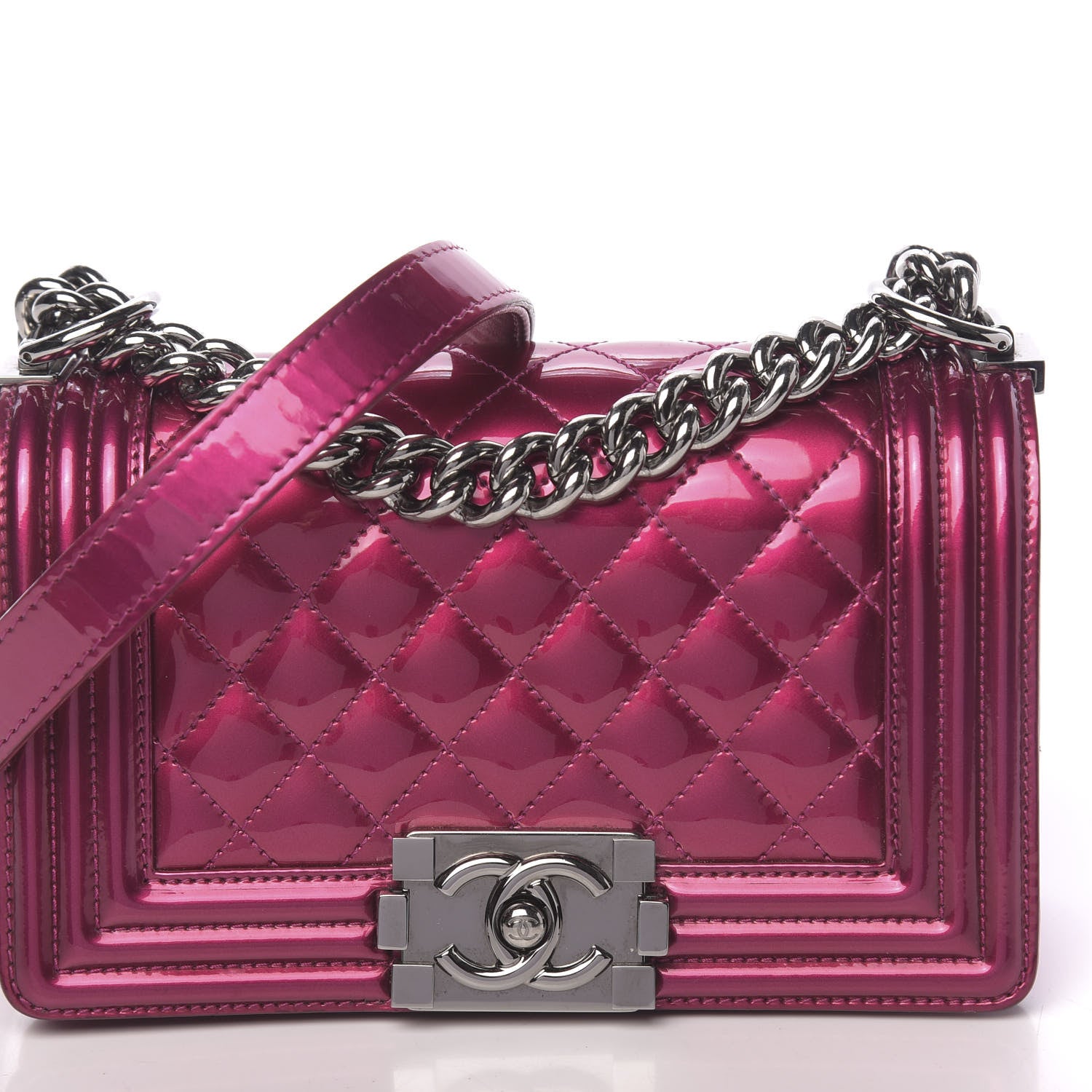 Chanel Metallic Patent Calfskin Quilted Small Boy Flap Pink 9 of 11
