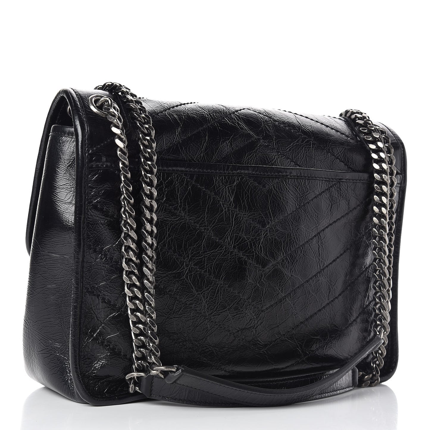 Crinkled Calfskin Matelasse Monogram Medium Niki Chain Satchel Black