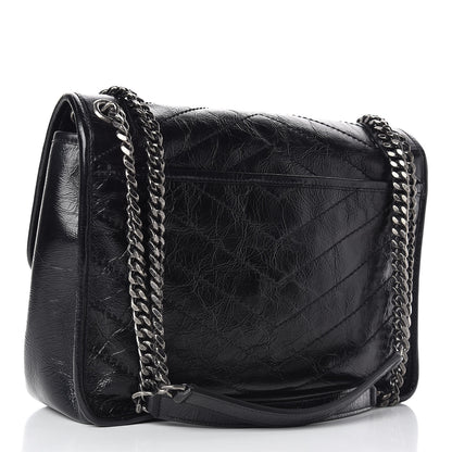 Saint Laurent Crinkled Calfskin Matelasse Monogram Medium Niki Chain Satchel Black 3 of 11
