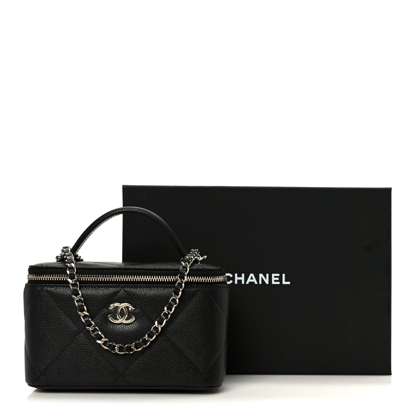 Caviar Quilted Top Handle Long Vanity Black