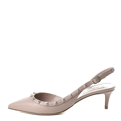 Valentino Garavani Nappa Monochrome Rockstud Half D'Orsay Slingback 50mm Pumps 39 Poudre 1 of 8