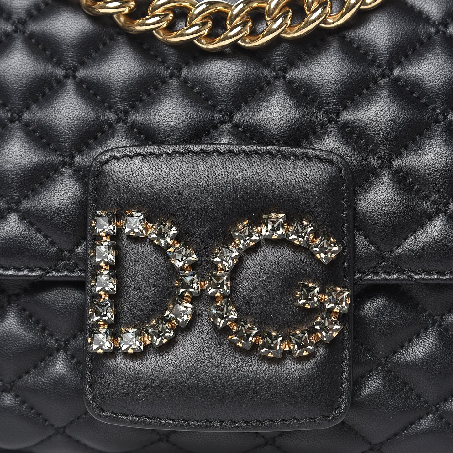Lambskin Quilted Crystal Embellished Millennial Rectangular Shoulder Bag Black