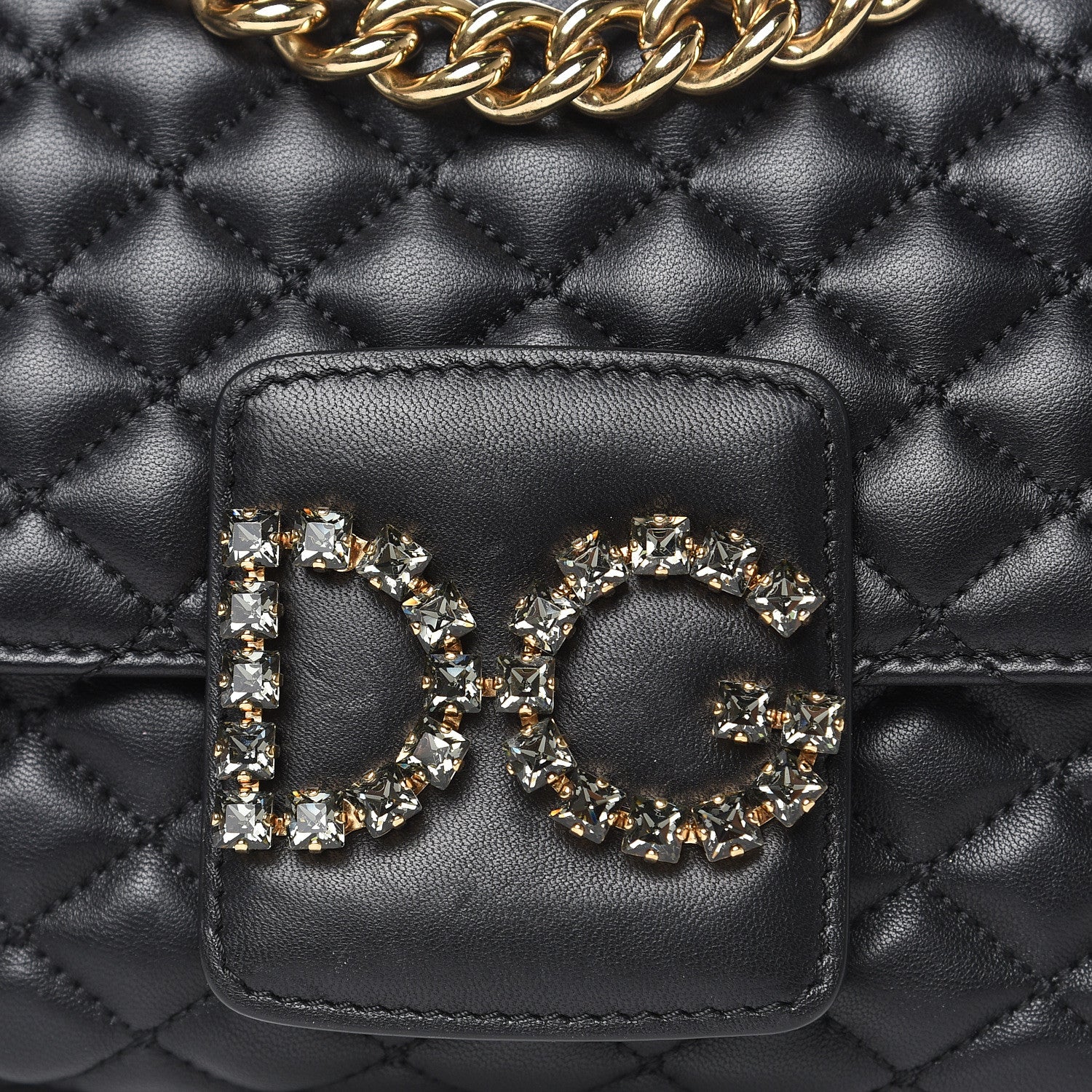 Dolce & Gabbana Lambskin Quilted Crystal Embellished Millennial Rectangular Shoulder Bag Black 13 of 13