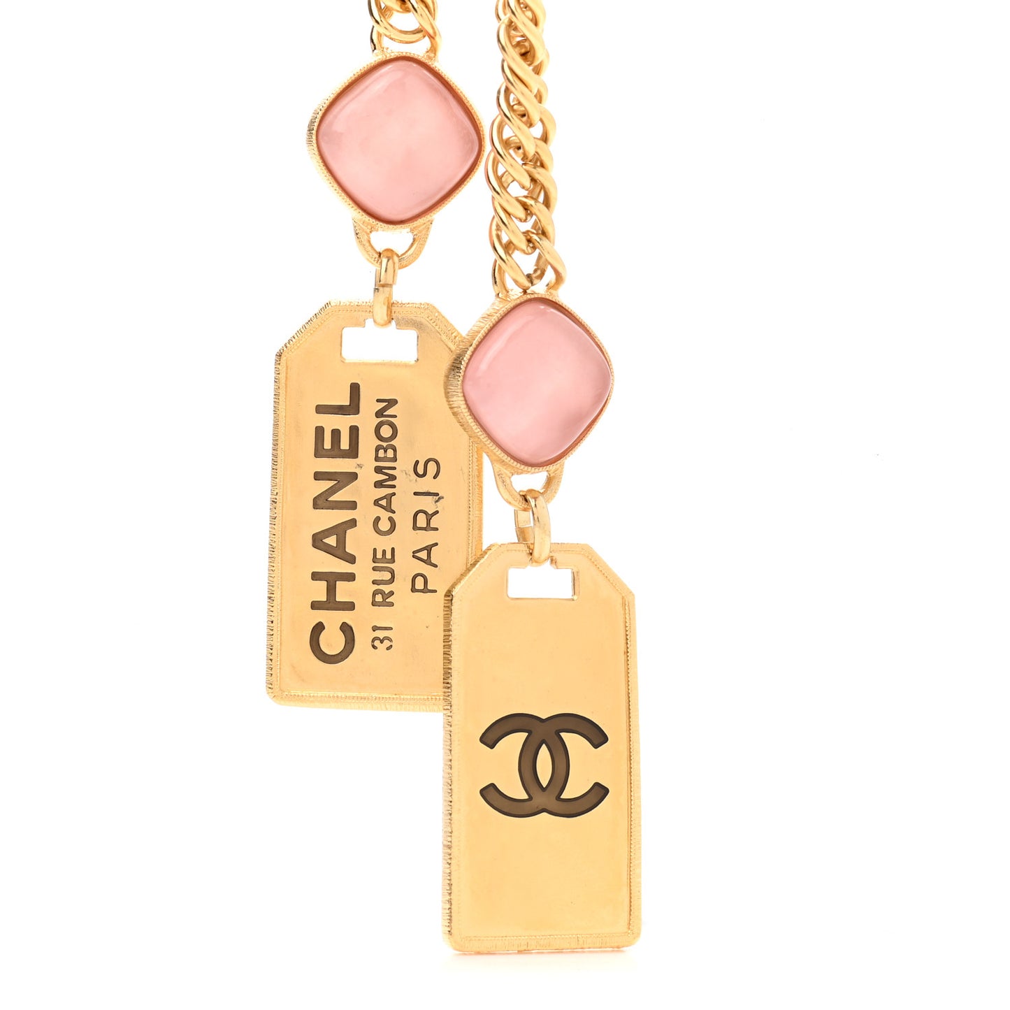 Metal CC Tags Pendant Choker Gold Pink