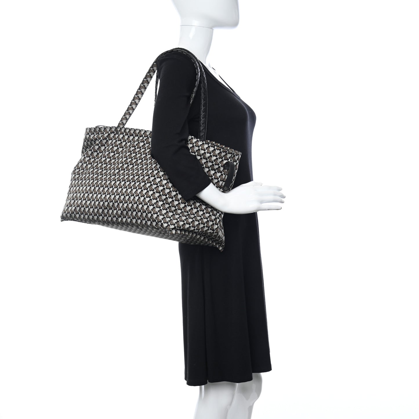 Nappa Nylon Medium Reversible Butterfly Shoulder Bag Black Cement