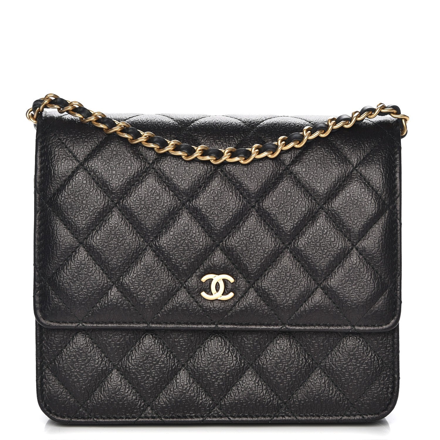 Chanel Letter Calfskin Embossed Quilted Square Wallet On Chain WOC Black 1 of 10