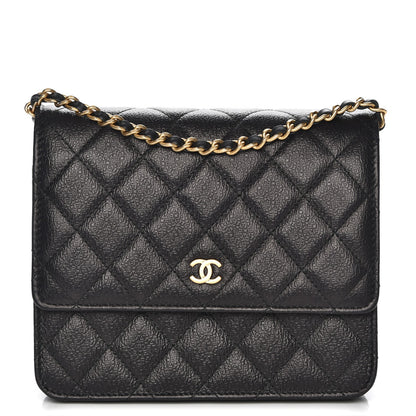 Chanel Letter Calfskin Embossed Quilted Square Wallet On Chain WOC Black 1 of 10