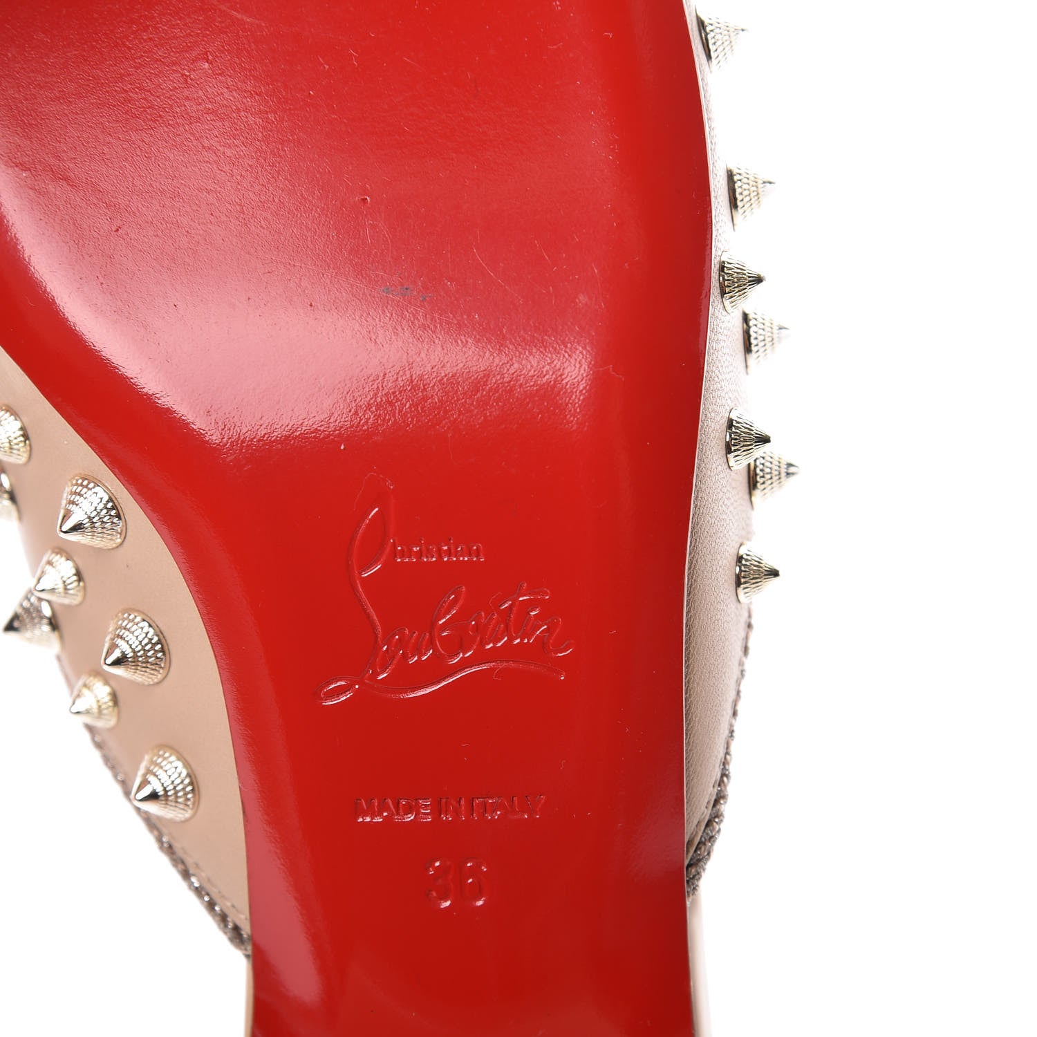 Christian Louboutin Shiny Nappa Spikes Mulaconka 35 Mules 36 Nude 6 of 8