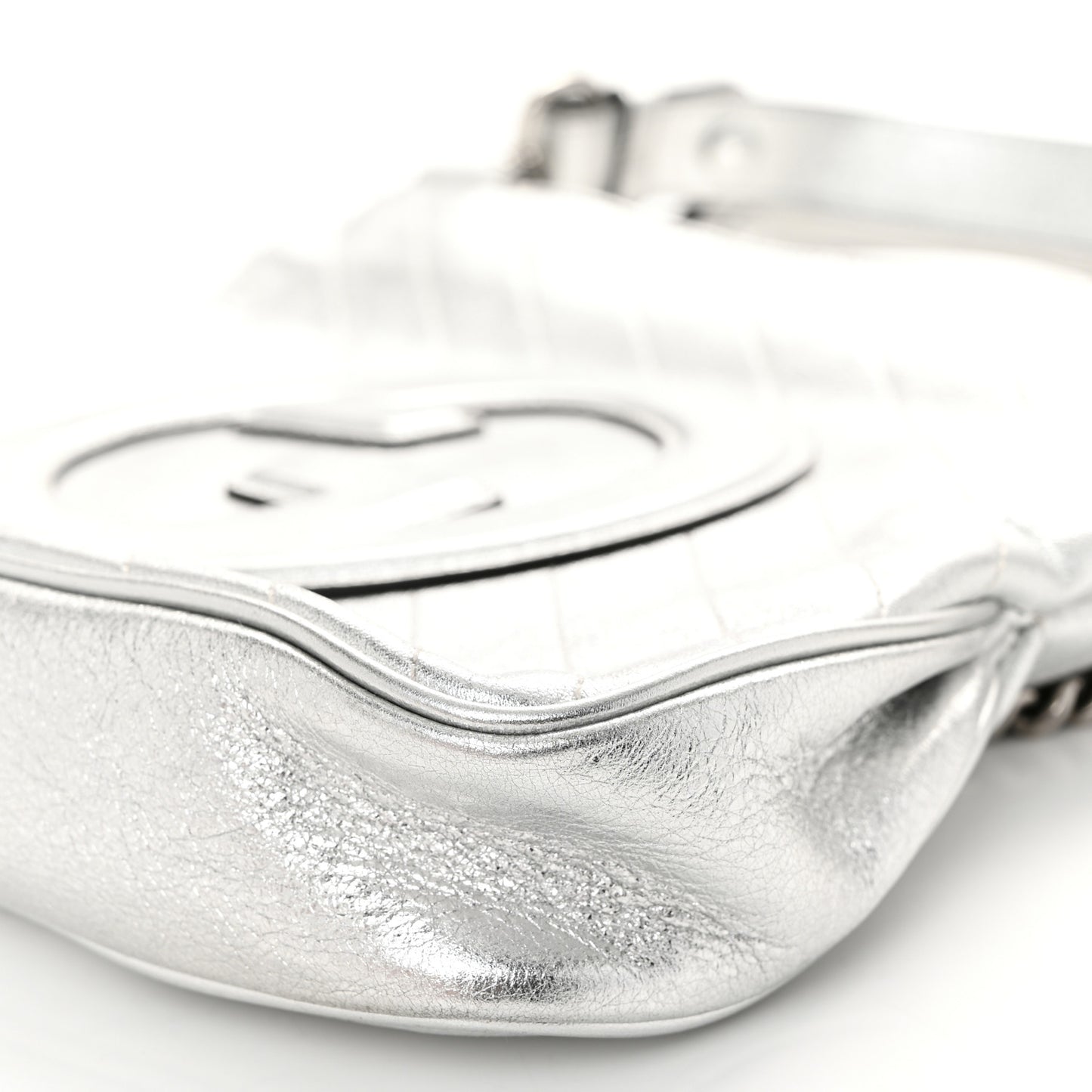 Sakai Be Green Calfskin Diagonal Stitched Small Blondie Tote Silver