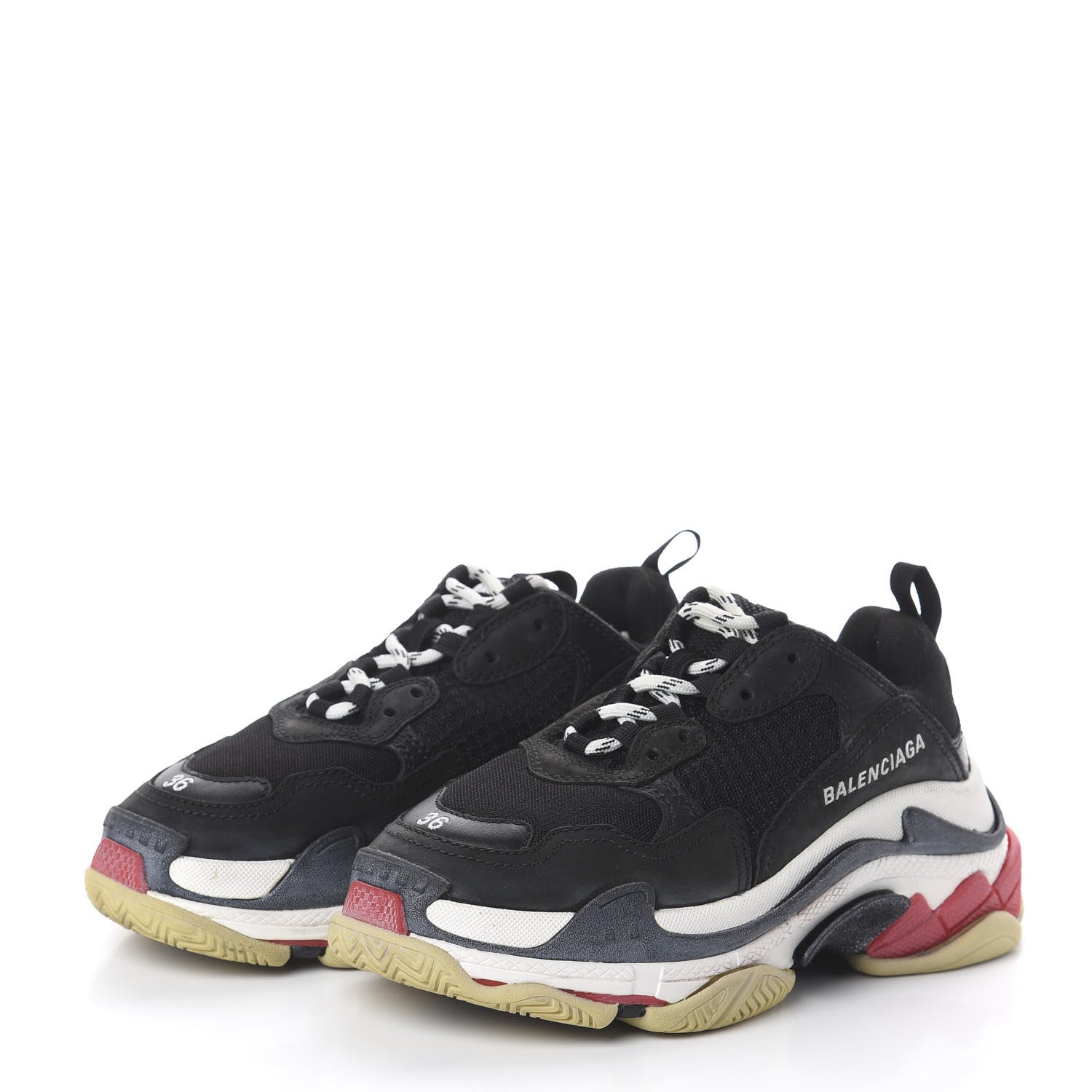 Balenciaga Fabric Mesh Washed Effect Womens Triple S Sneakers 36 Black Red 3 of 7