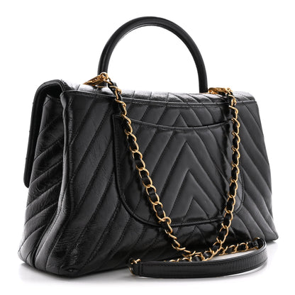 Chanel Calfskin Chevron Quilted Medium Coco Handle Flap Black 3 of 16