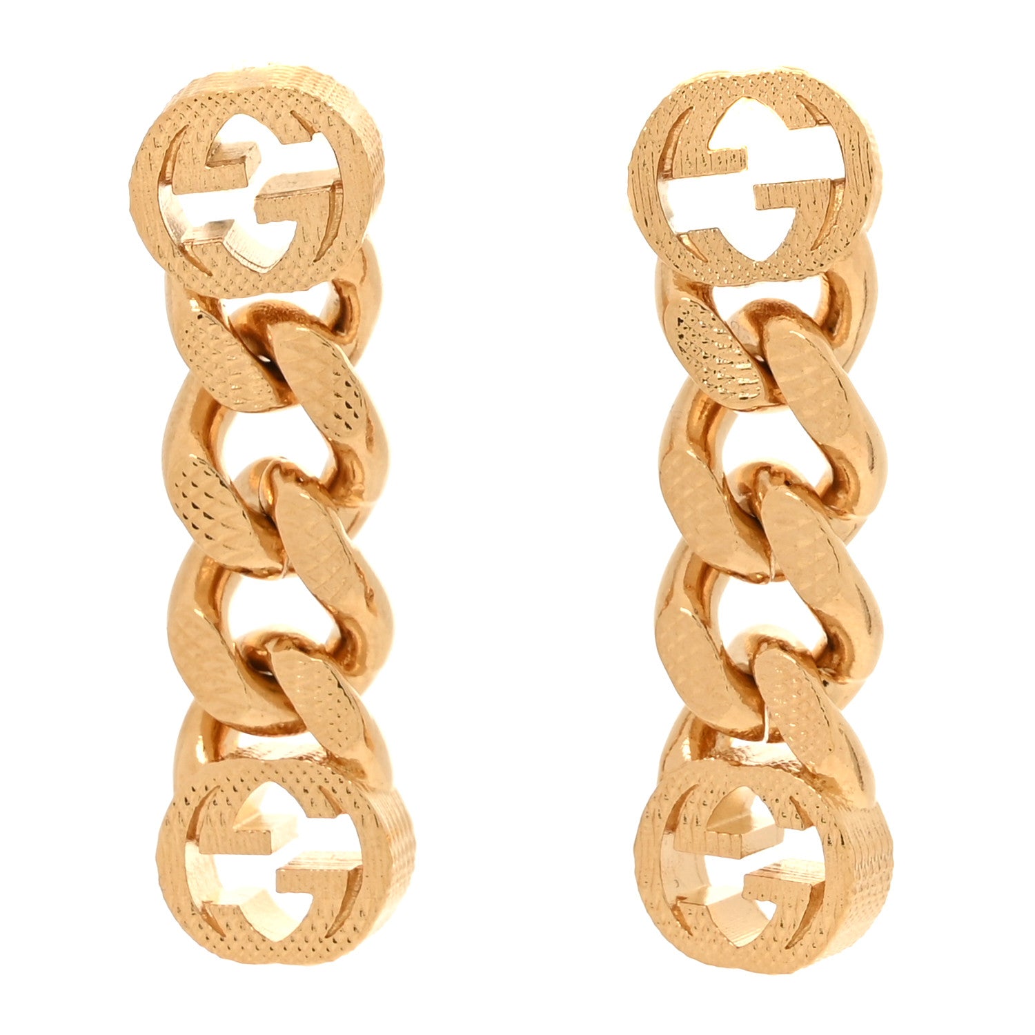 Gucci Metal Double Interlocking G Chain Drop Earrings Gold 1 of 4