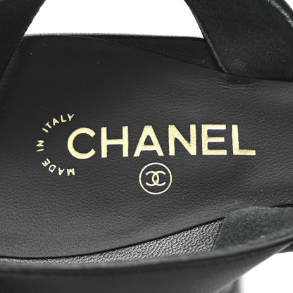 Chanel Lambskin Quilted Logo Platform Sandals 39 Black 8 of 10