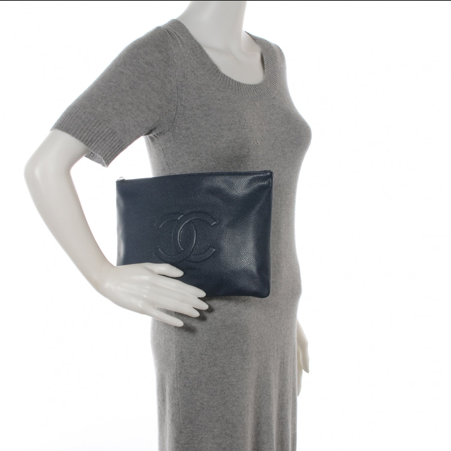 Chanel Caviar CC Flat Cosmetic Pouch Navy Blue 2 of 8