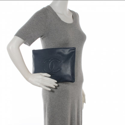 Chanel Caviar CC Flat Cosmetic Pouch Navy Blue 2 of 8