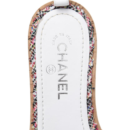 Chanel Tweed Cork Mule Sandal 37.5 White Multicolor 7 of 10