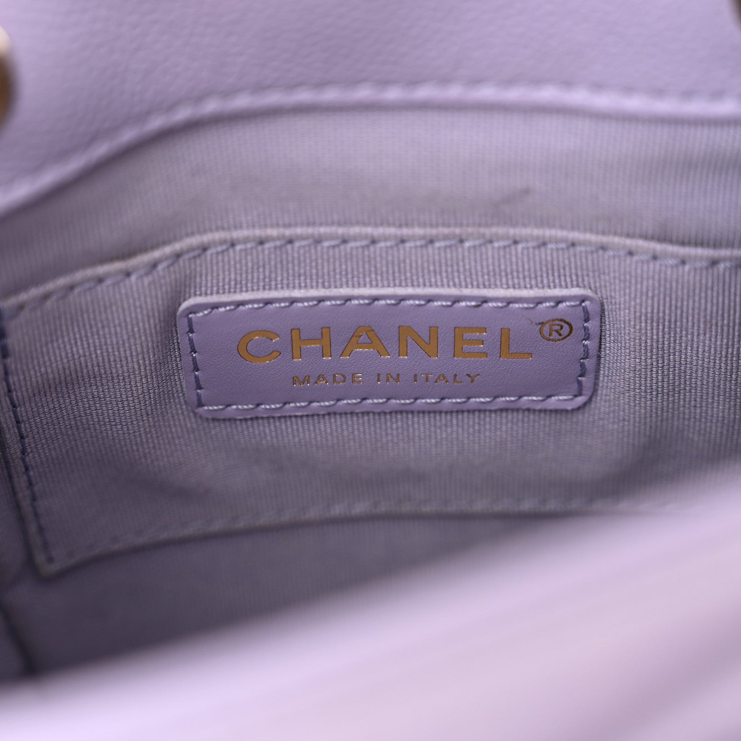 Chanel Shiny Caviar Quilted Small Duma Pockets Drawstring Backpack Light Purple 6 of 10