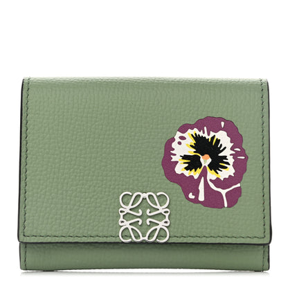 Loewe Pebble Grain Calfskin Pansies Print Coin Cardholder Rosemary 1 of 7