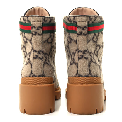 Gucci Covered Wool GG Monogram Womens Lace Up Combat Ankle Boots 39 Beige Ebony Black 6 of 12
