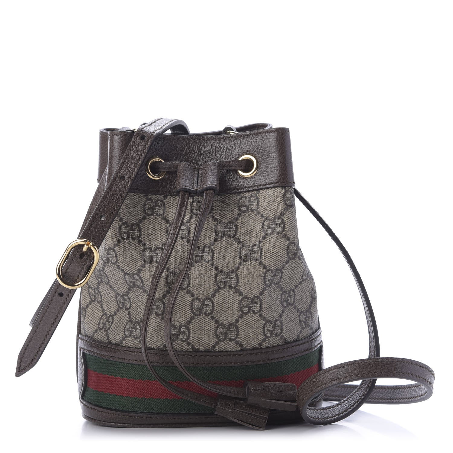 Gucci GG Supreme Monogram Web Mini Ophidia Bucket Bag Brown 1 of 9
