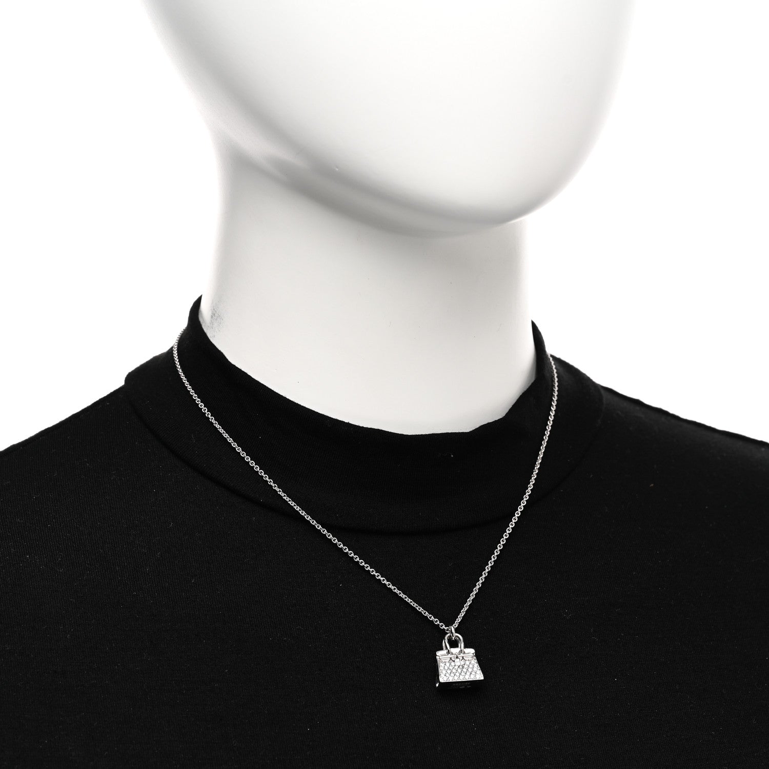 Hermes 18K White Gold Diamond Birkin Amulette Pendant Necklace 2 of 6