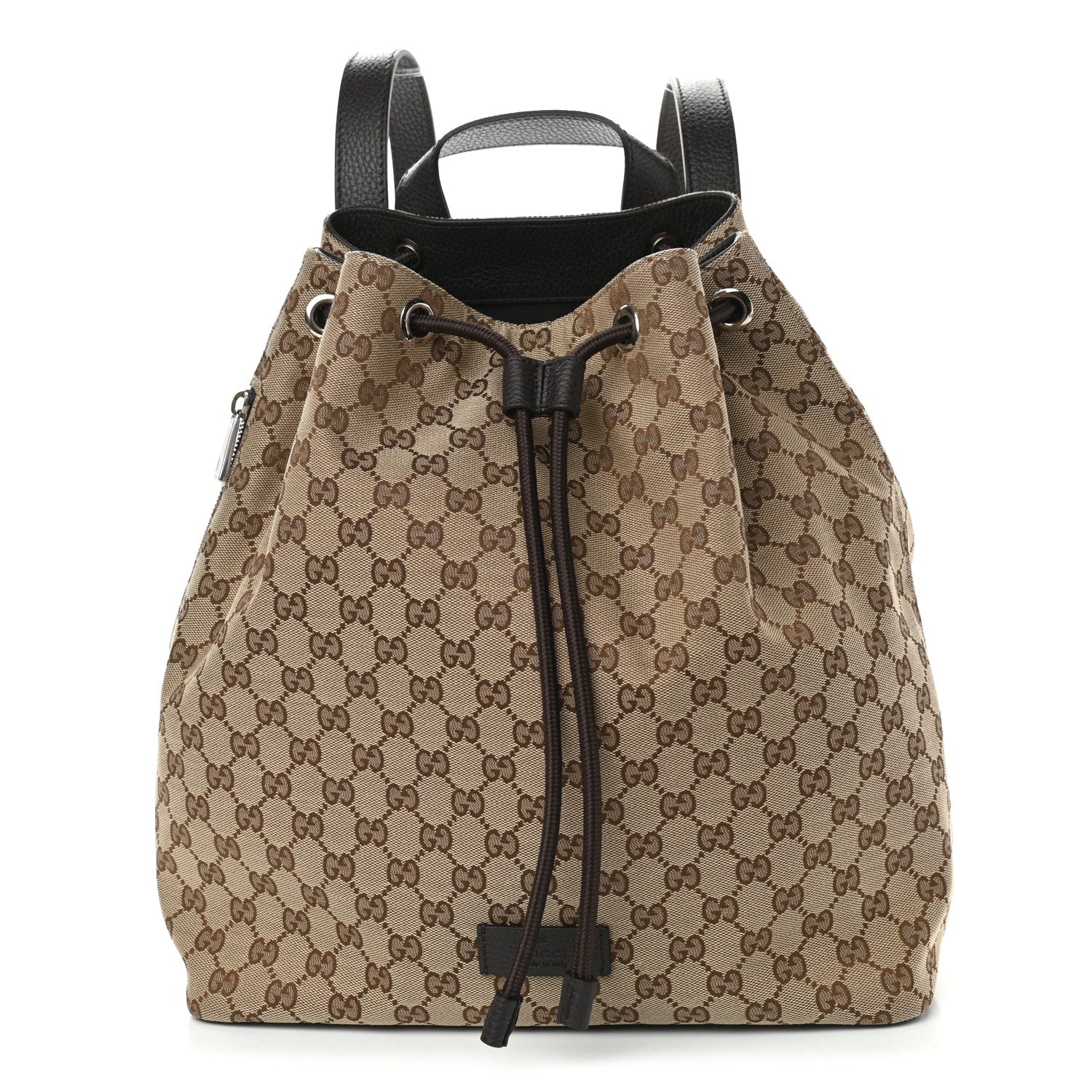 Gucci Monogram Dollar Calfskin O Drawstring Backpack Beige Ebony Testa di Moro Dark Chocolate 1 of 10