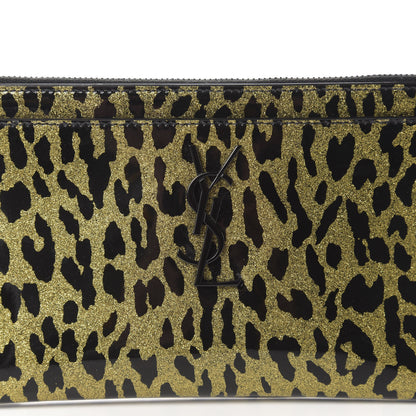 Saint Laurent Patent Glitter Leopard Monogram Zip Pouch Gold Black 12 of 13