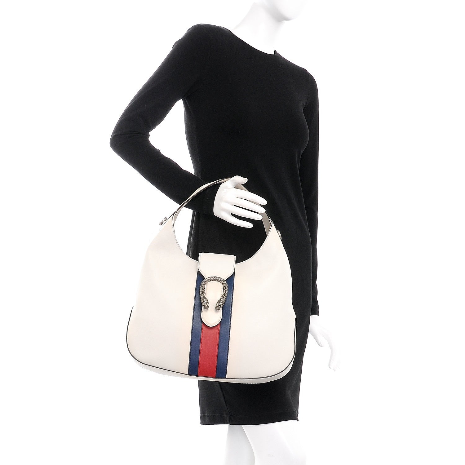Gucci Calfskin Web Stripe Medium Dionysus Hobo White 3 of 8