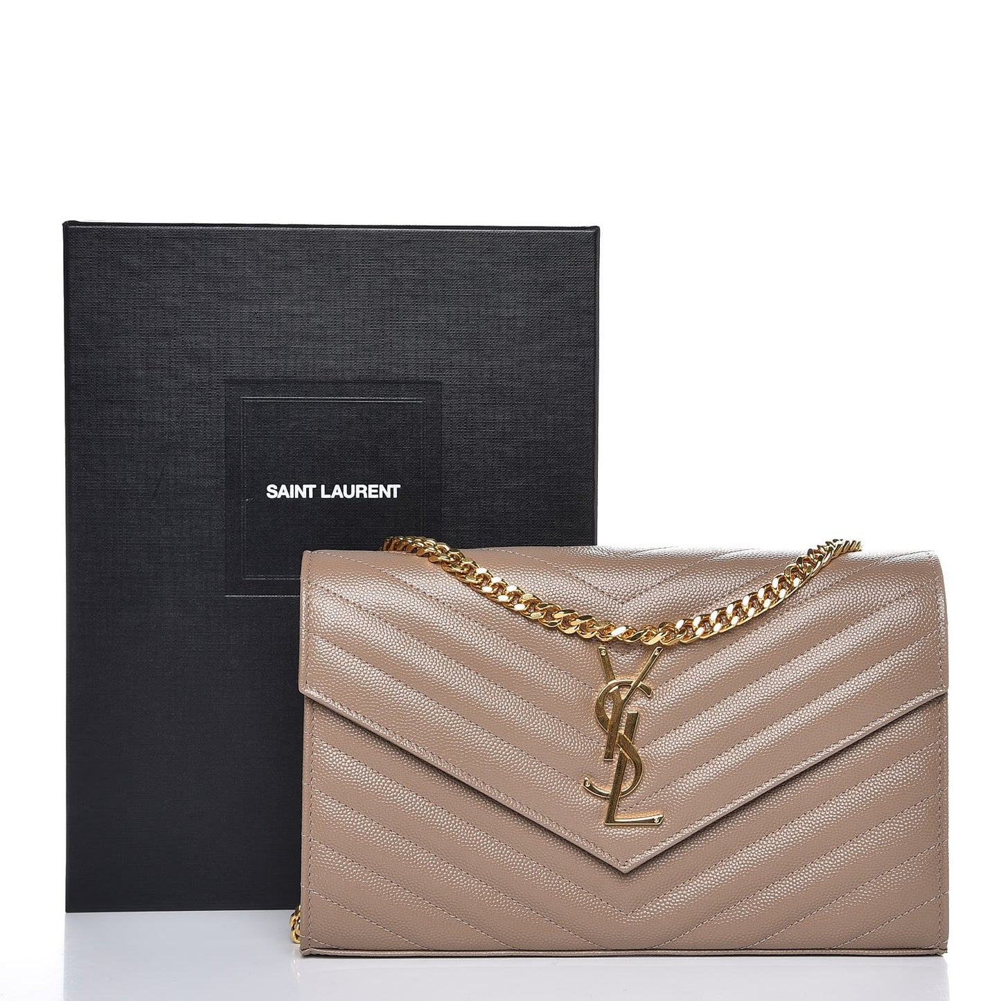 Grain De Poudre Matelasse Chevron Monogram Chain Wallet Light Taupe