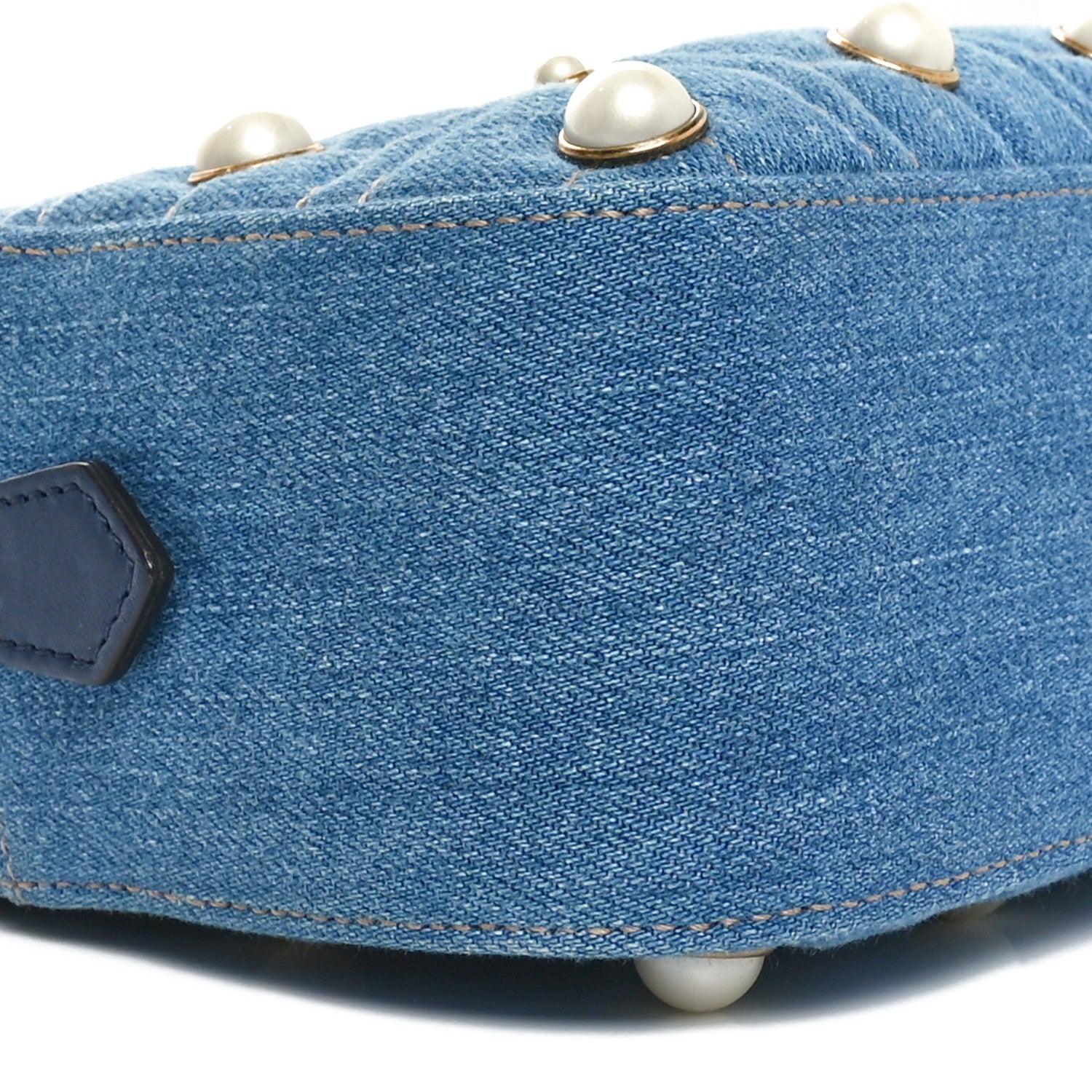 Gucci Denim Matelasse Pearl Studded Small GG Marmont Chain Shoulder Bag Blue 9 of 10