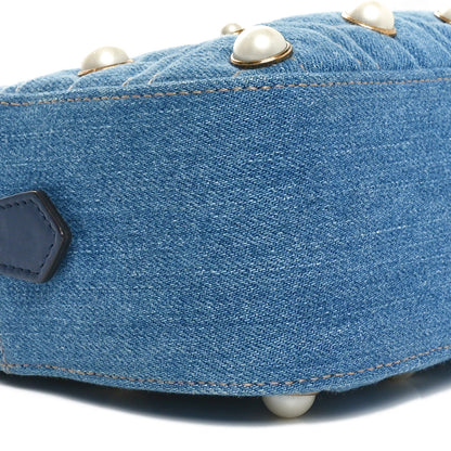 Gucci Denim Matelasse Pearl Studded Small GG Marmont Chain Shoulder Bag Blue 9 of 10