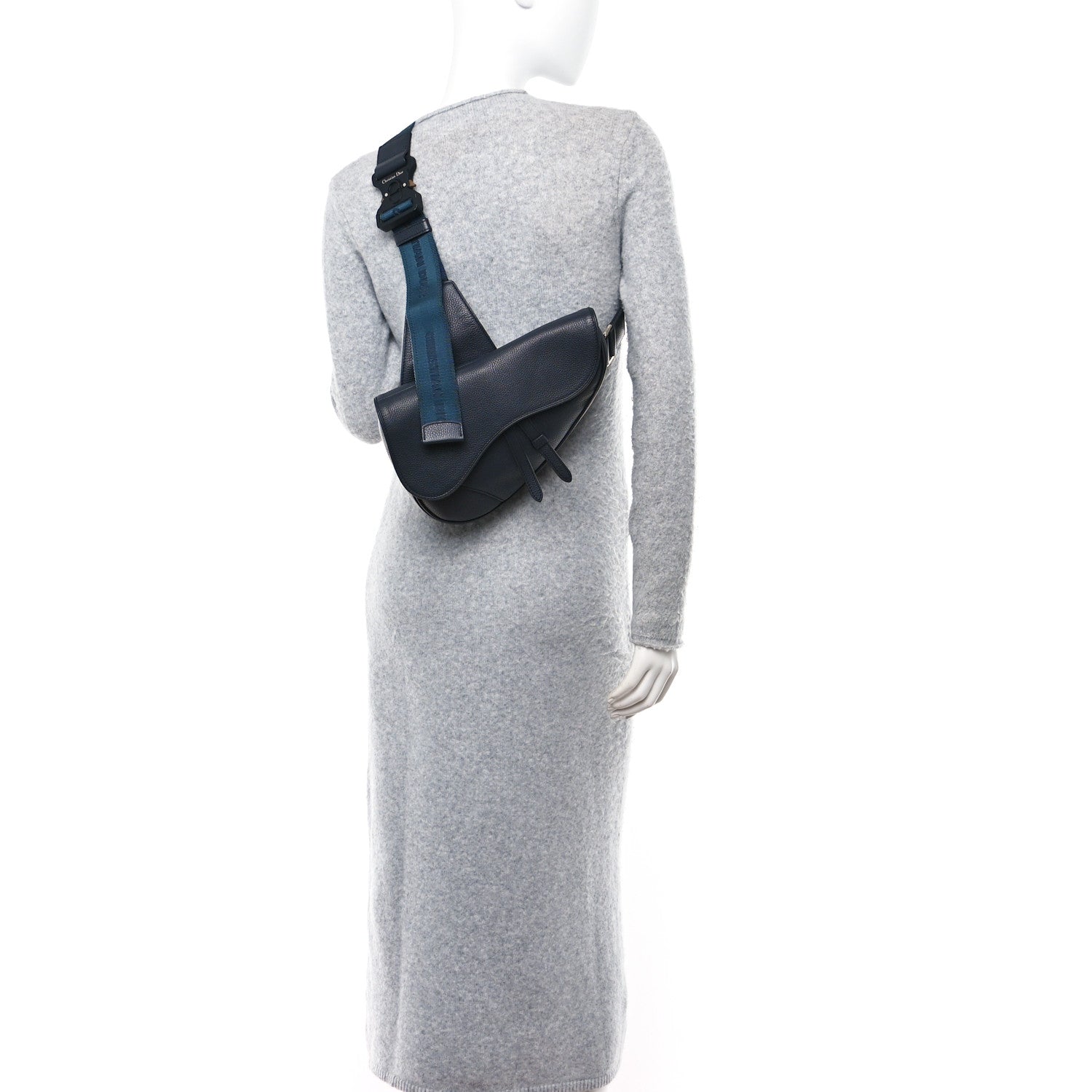 Christian Dior Grained Calfskin Kim Jones Saddle Bag Navy Blue 2 of 10