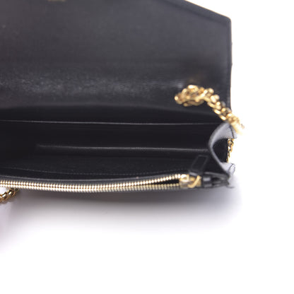 Saint Laurent Grain De Poudre Matelasse Chevron Monogram Envelope Chain Wallet Black 5 of 12