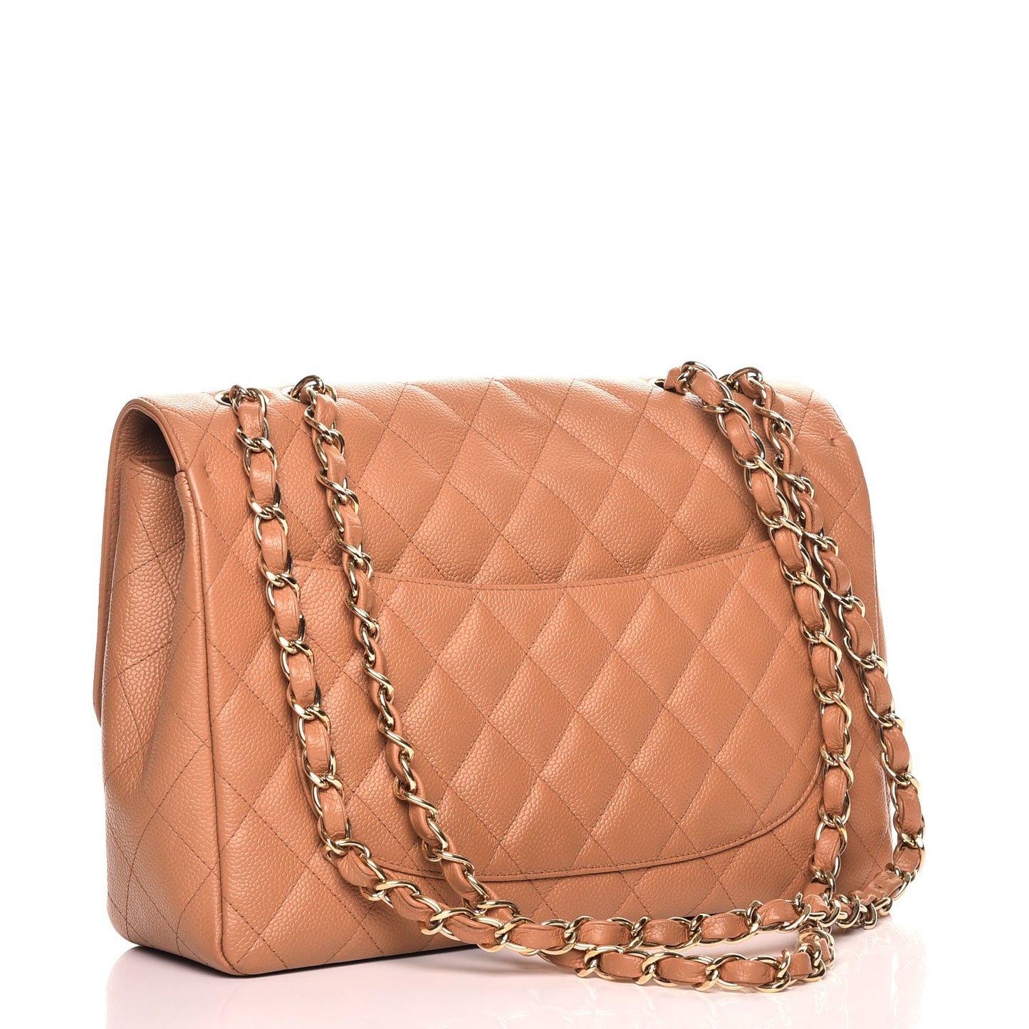 Caviar Quilted Jumbo Single Flap Light Brown