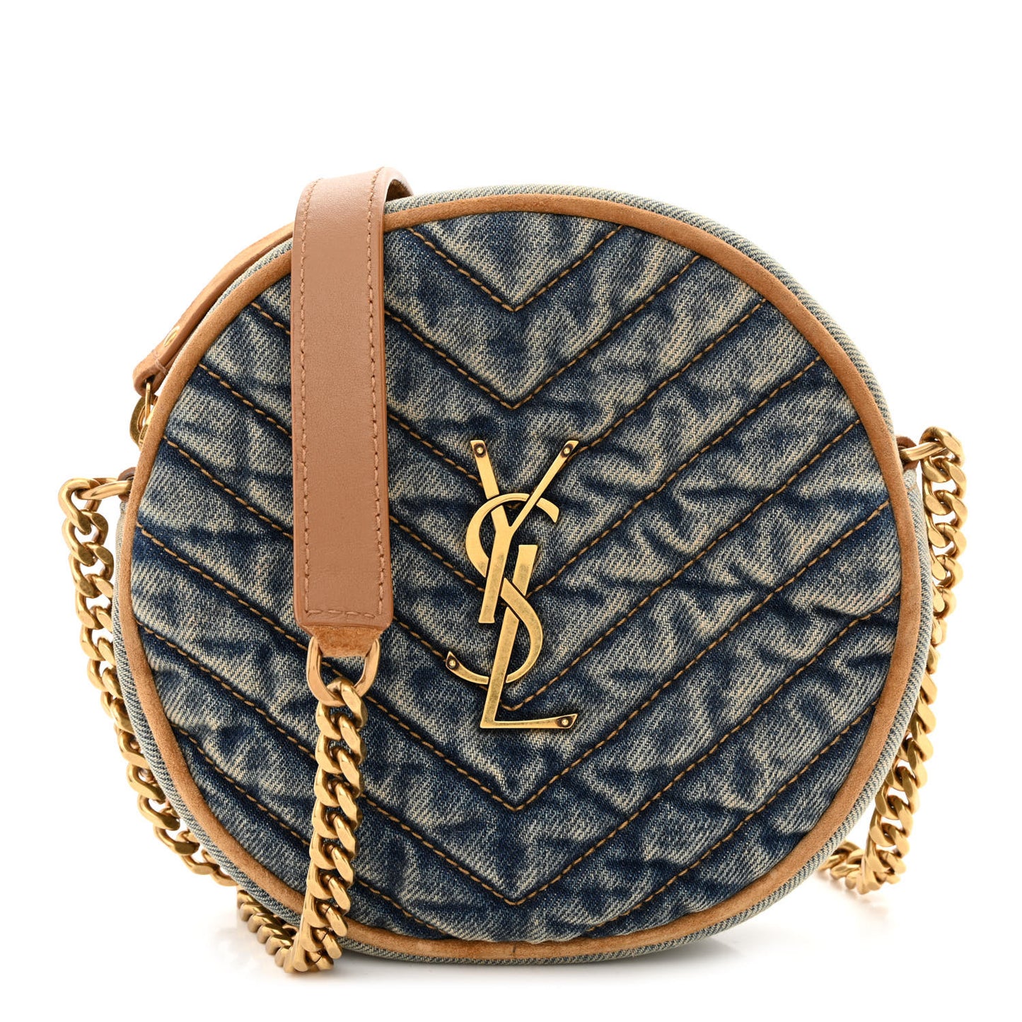 Denim Quilted Monogram Round Crossbody Bag Rodeo Blue