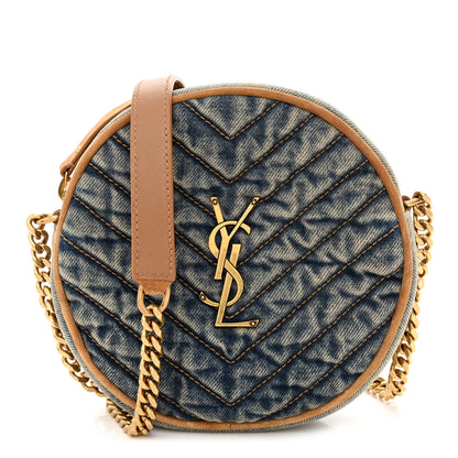 Saint Laurent Denim Quilted Monogram Round Crossbody Bag Rodeo Blue 1 of 11