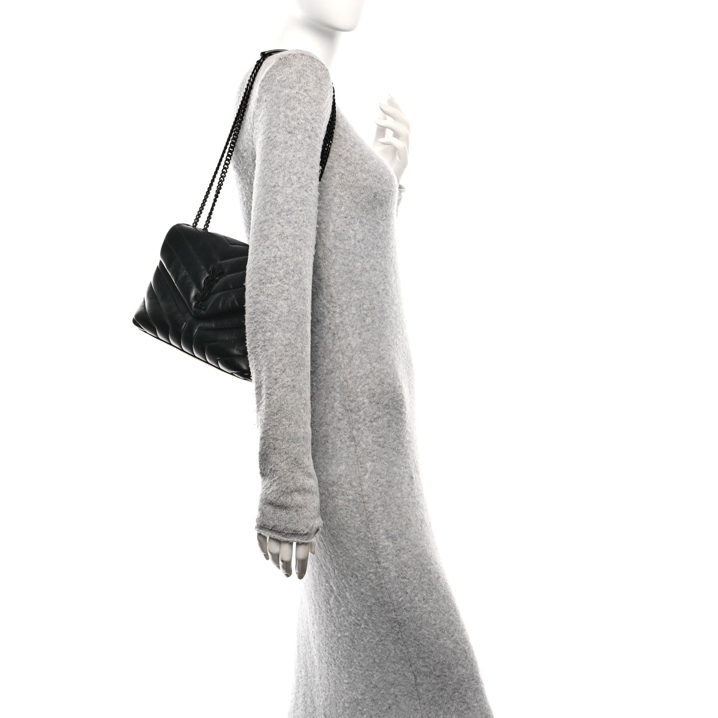 Calfskin Y Quilted Monogram Monochrome Small Loulou Chain Satchel Black
