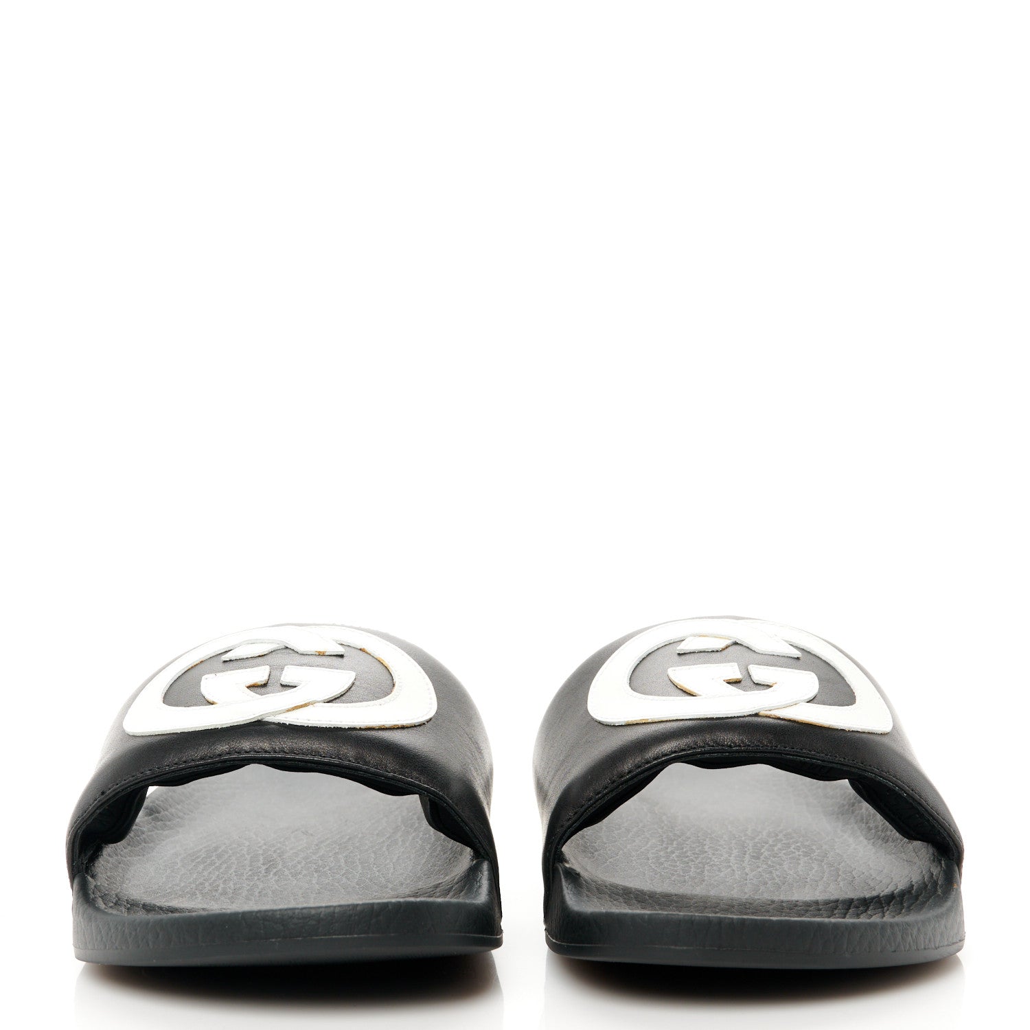 Gucci Nappa Miro Soft Calfskin Interlocking G Mens Slide Sandals 6 Black White 2 of 8