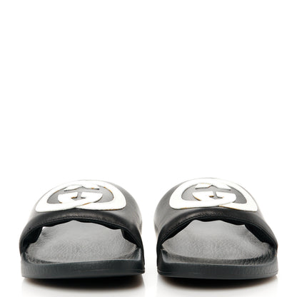 Gucci Nappa Miro Soft Calfskin Interlocking G Mens Slide Sandals 6 Black White 2 of 8