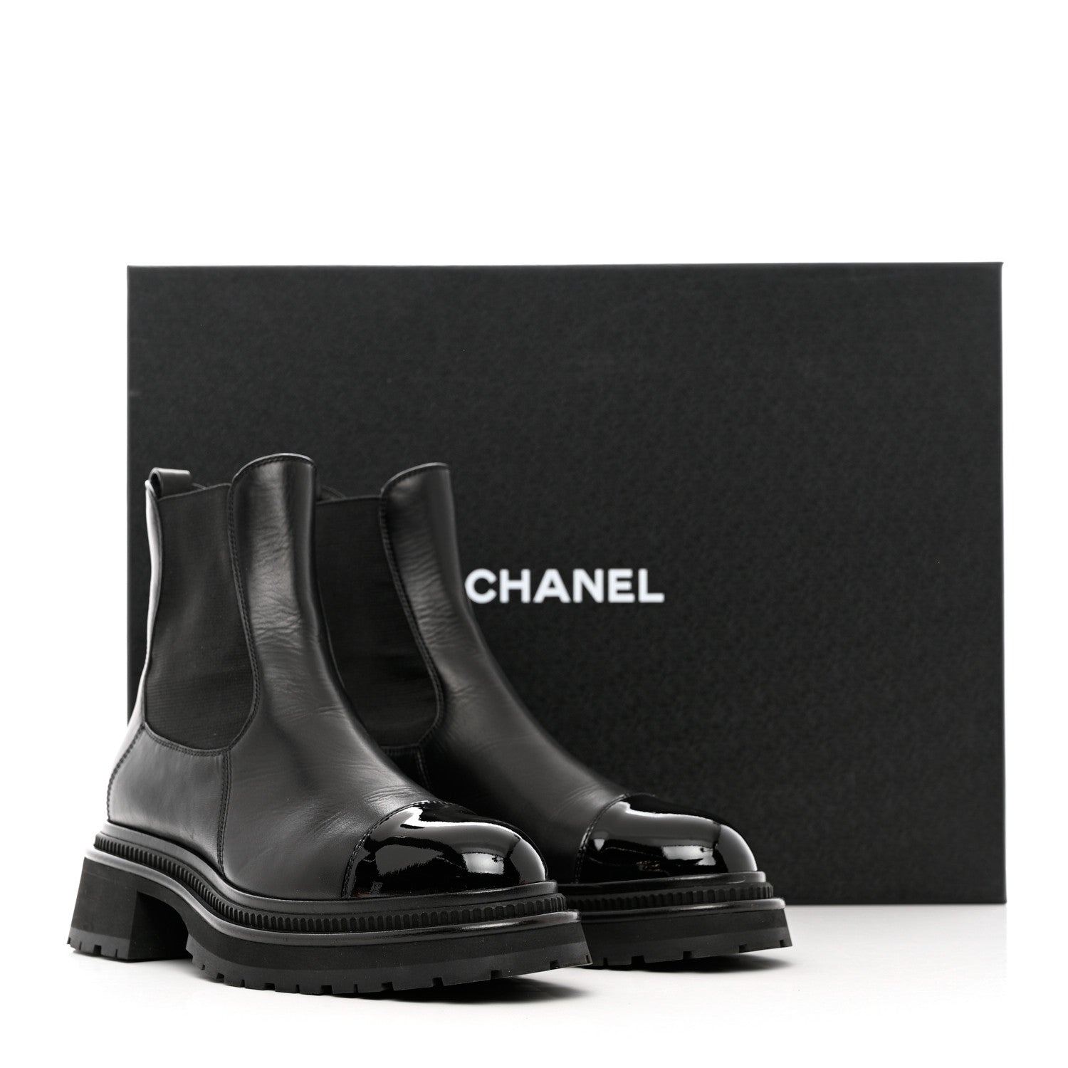 Chanel Calfskin Patent Cap Toe Ankle Boots 39.5 Black 16 of 16