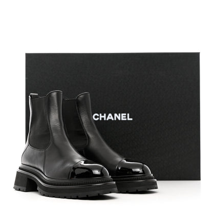 Chanel Calfskin Patent Cap Toe Ankle Boots 39.5 Black 16 of 16