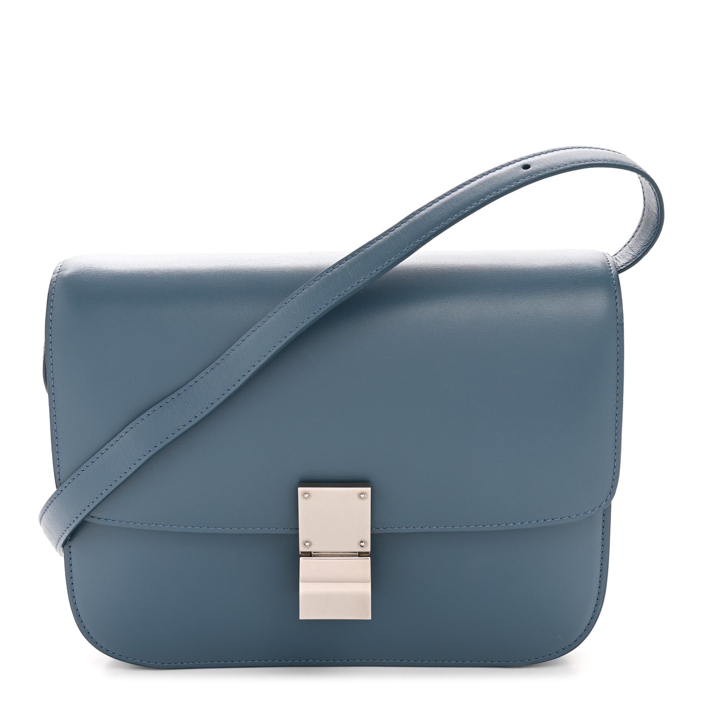 Box Calfskin Medium Classic Box Flap Bag Slate Blue