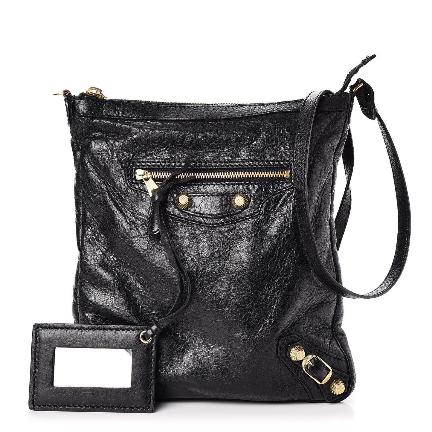 Agneau Giant 12 Gold Hardware Flat Crossbody Black